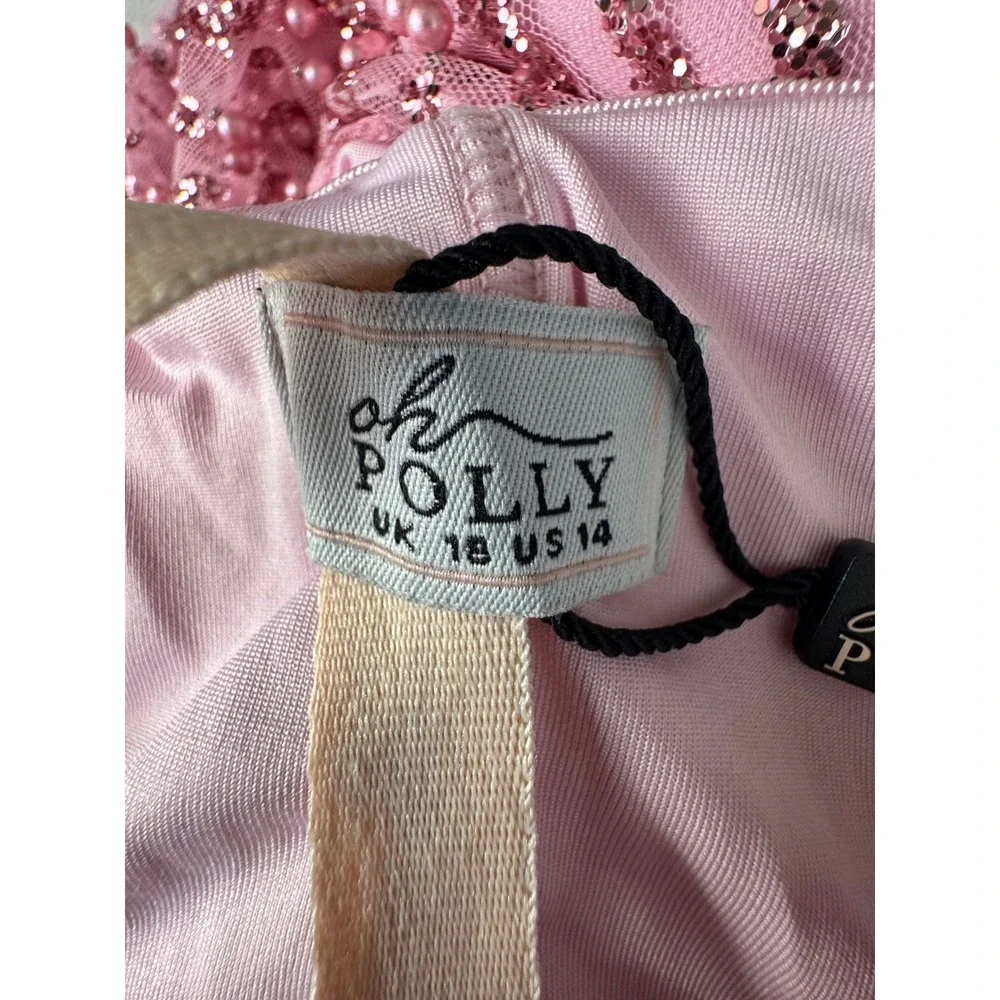 Oh Polly Pink Beaded Sequin Mini Dress Strapless Corset Pearl Embellished US 14 - Picture 6 of 9